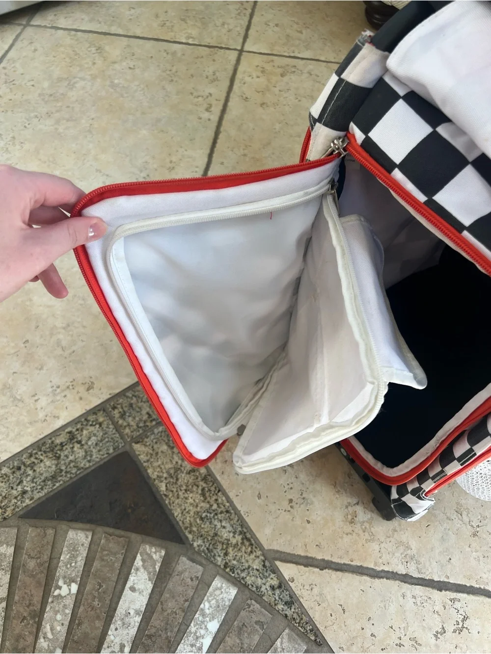 Zuca Rolling Cart - Black & White Checker with Red Accents